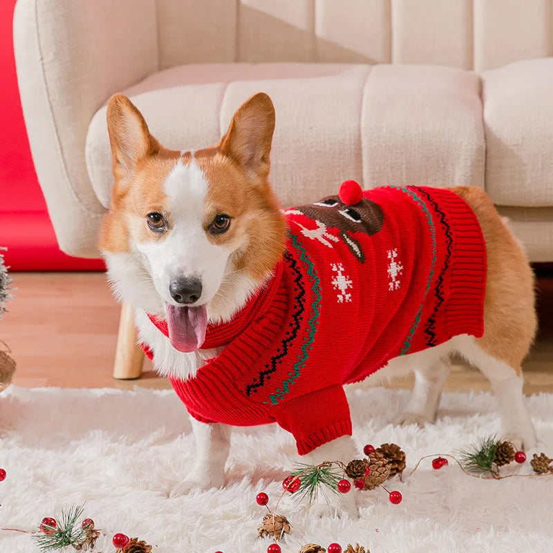 New Christmas elk corgi small and medium-sized dog dog two-legged sweater scarf suit New Year's pet dog clothes